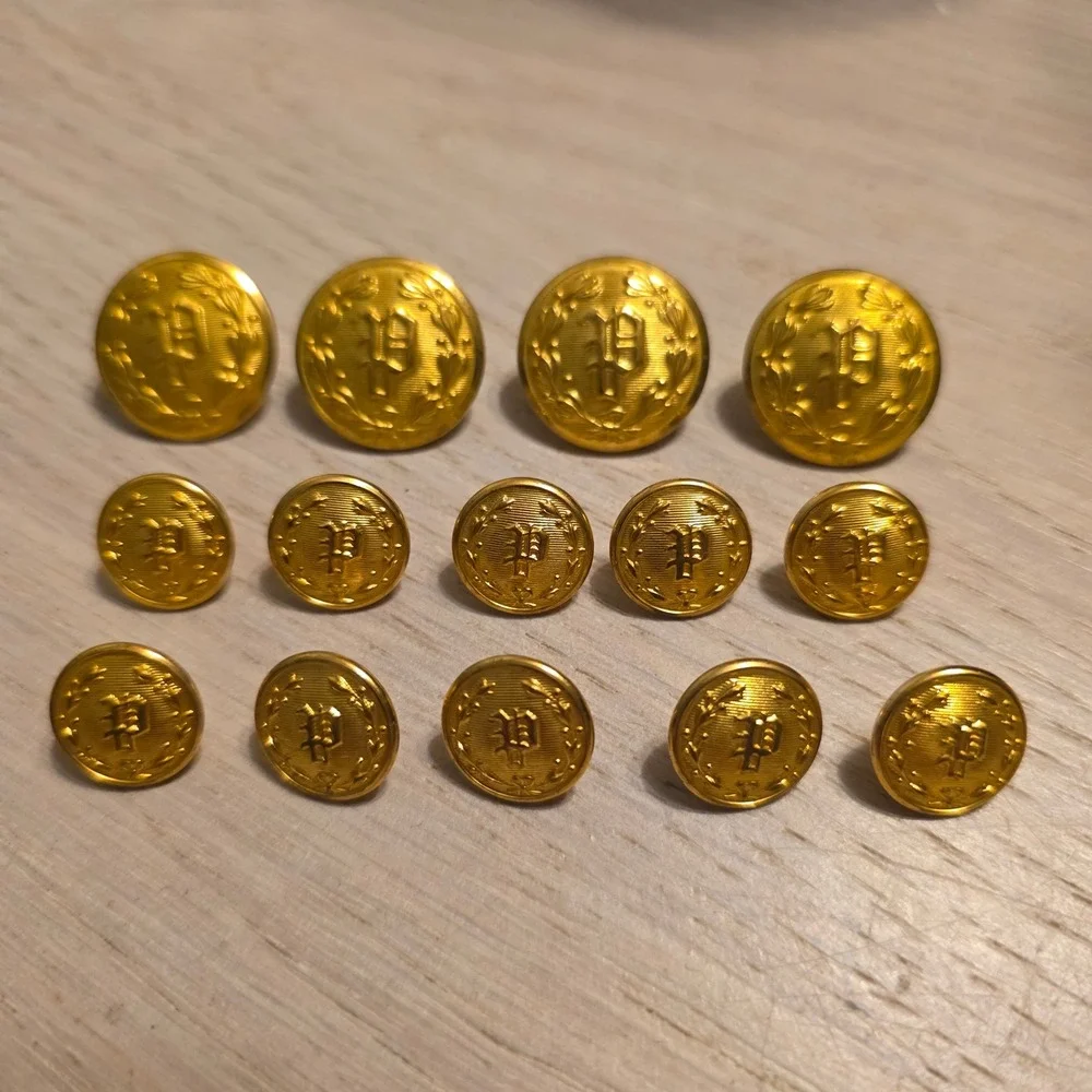 14 Vtg Waterbury Button Gold Tone Crest Letter P Police Blazer Buttons USA